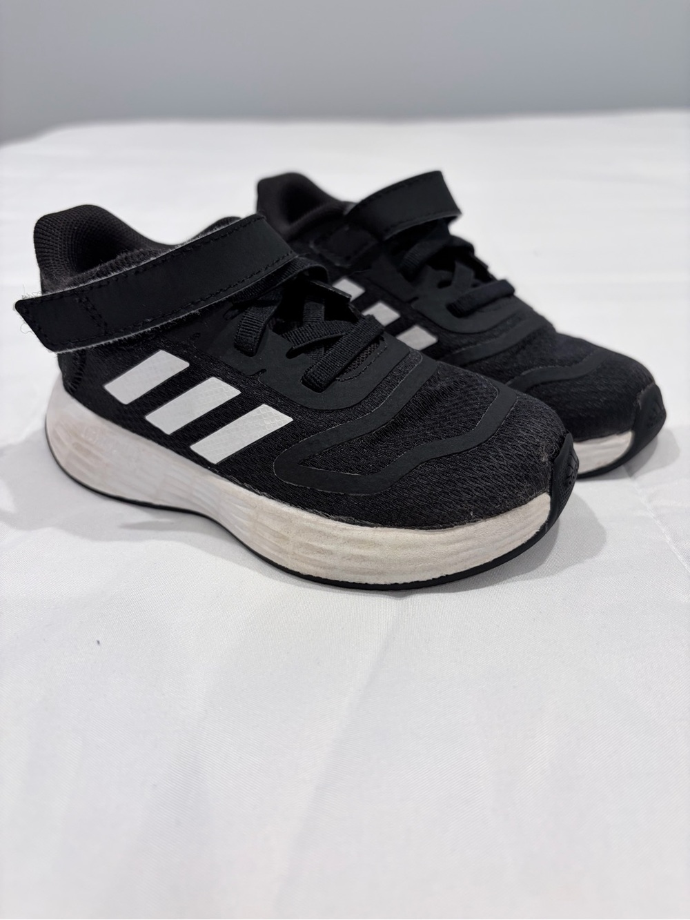 Adidas Kids Running Shoes Black White Hook & Loop Sneakers US 7K